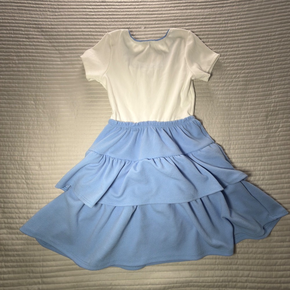 Forever Girl Tiered Ruffle Dress Kids Size 7 White Blue NWOT Ribbed Bow Accent
